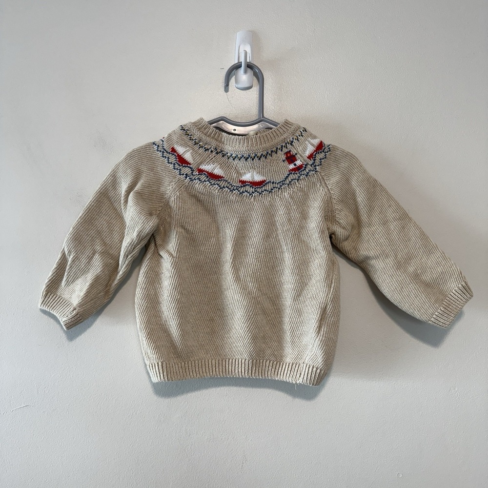 Pepa London‎ NWT Sailboat Lighthouse Fair Isle Cream Cotton Sweater 12 Months